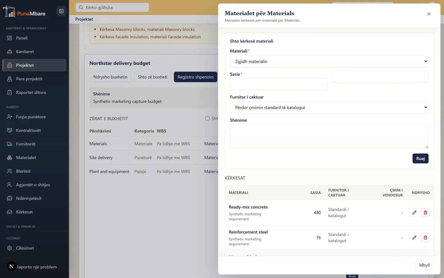 Lista e materialeve në PunaMbare
