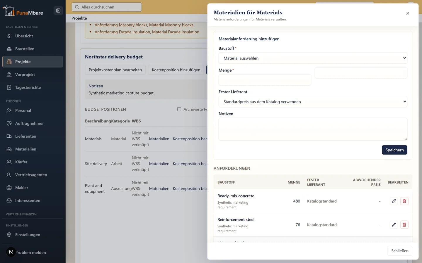 Materialliste in PunaMbare